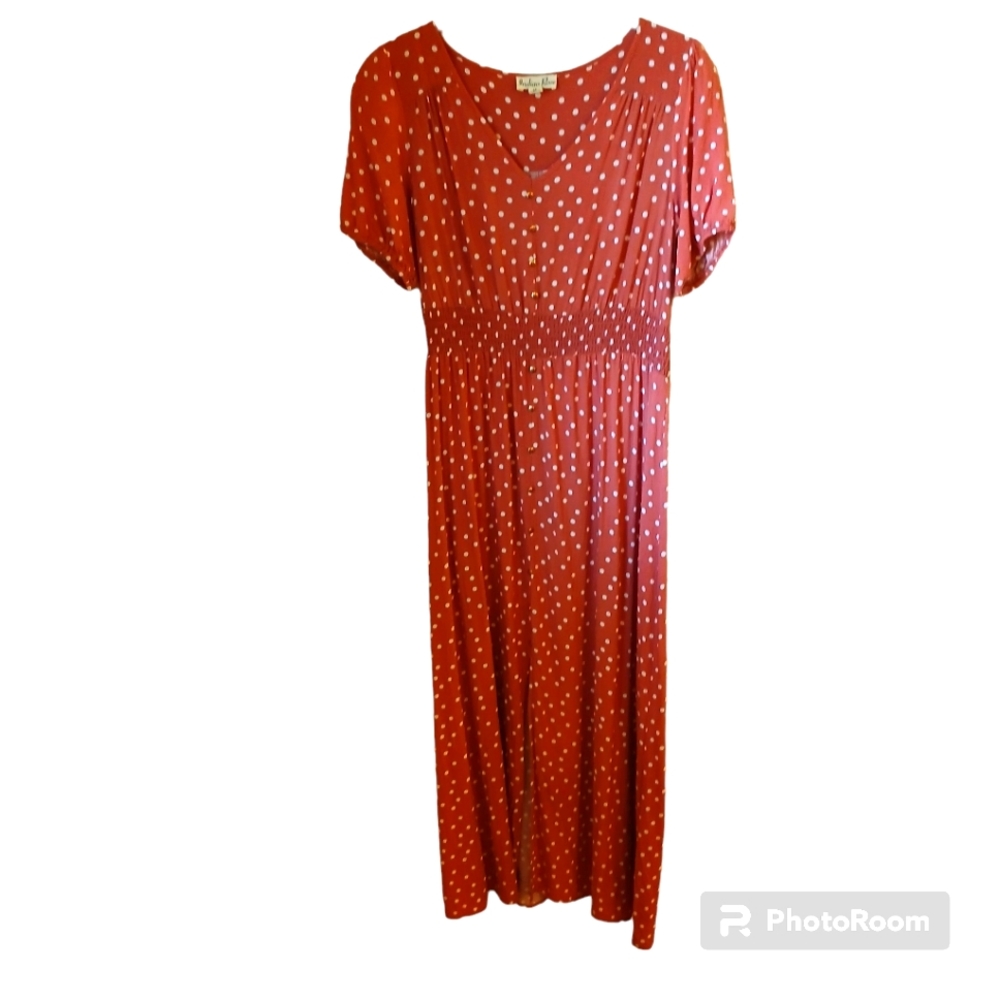 Indigo Rose Women's Desert Clay Polka Dot  Maxi Shirt Dress  Size M